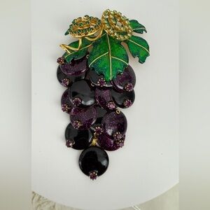 LUNCH AT THE RITZ Vibrant Green and Purple Grape Brooch